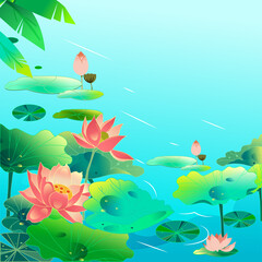 Fototapeta na wymiar Great summer solar term, summer lotus flower, lotus leaf and lotus flower in summer pond, vector illustration