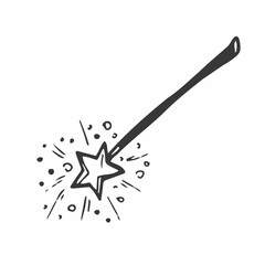 Naklejka premium Hand Drawn magic wand doodle. Sketch style icon. Decoration element. Isolated on white background. Flat design. Vector illustration.