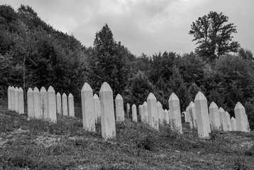 Srebrenica, Bosnia and Hercegovina, 28 August 2013. Memorial to the victims of the genocidal...