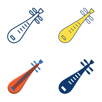 Pipa Musical Instrument Icon Set In Flat And Line Style