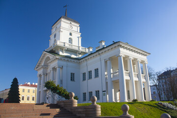 Fototapeta na wymiar Town Hall in Upper Town (Old Town) in Minsk, Belarus 