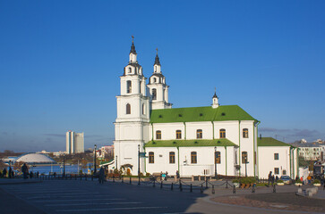Fototapeta na wymiar Cathedral of Holy Spirit - the main Orthodox Church of Belarus and Symbol in Minsk, Belarus 