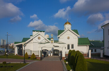 Fototapeta na wymiar Church of St. Cyril of Turov, spiritual and educational center of Belorussian Orthodox Church in Minsk, Belarus 