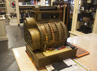 Vintage cash register in store