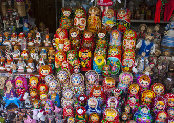 Matryoshka - souvenir from Belarus in the form of dolls at local Market in Minsk, Belarus 