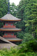 Fototapeta premium 滋賀県近江八幡市「姨綺耶山 長命寺」の三重塔と初夏の風景
