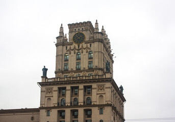 Fototapeta na wymiar Buildings Towers Symbolizing the Gates Of Minsk on Station Square in Minsk, Belarus 