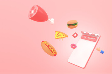 phone order fast food delivery 3d rendering.