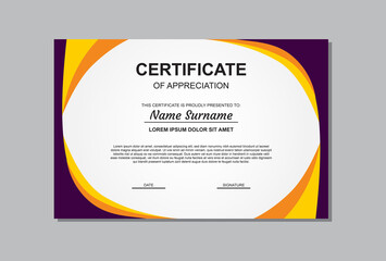certificate template design in orange and purple for business and graduation.