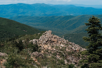 Mountain landscape. View from Mount Pidan. Livadia mountain peak. Russia. Vladivostok. High quality photo