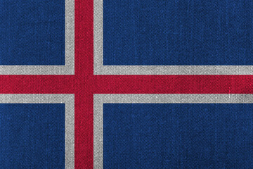 Patriotic classic denim background in colors of national flag. Iceland