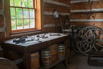 Fototapeta na wymiar Display of a vintage blacksmith shop from the late 1800s