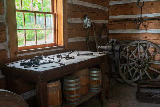 Display of a vintage blacksmith shop from the late 1800s