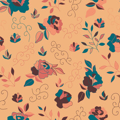 Floral seamless pattern with colorful roses