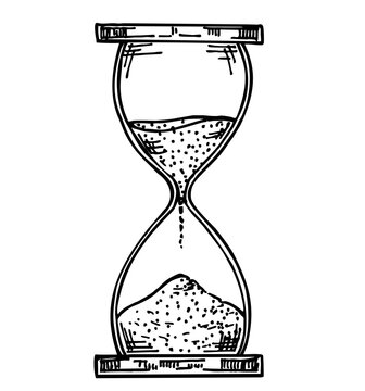 Hourglass Clock sketch vector icon illustration. Sandglass vintage hand drawn icon. Sand timer. Hand drawn vector illustration