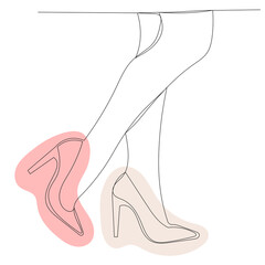 female legs in shoes one continuous line drawing, isolated, vector