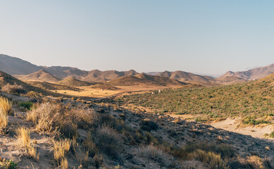 Naklejka premium Panoramic view of the desertic landscape in Cabo de Gata national park, Spain