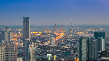 Fototapeta na wymiar Bangkok Cityscape, Building with Transportation at Dusk (Thailand)