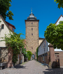 Fototapeta na wymiar View of Durlach‘s Basler Tor tower with beautiful old houses. Karlsruhe, Baden-Wuerttemberg, Germany, Europe