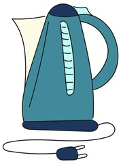 Blue electric kettle. Vector illustration isolated on white background.