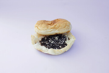 carbohydrate food, 2 white bread with ceres filling on plain background