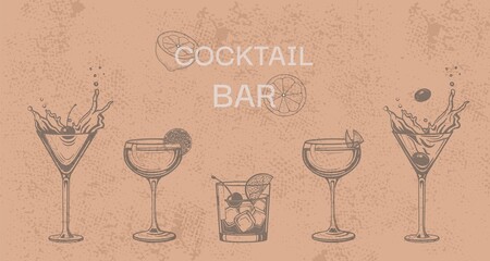 grunge alcohol drinks glass engraving vector set - 514770311
