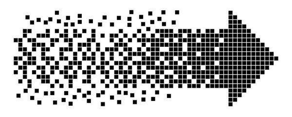 Dissolved arrow vector. Destructed, disappeared, pixelated arrow. Disintegrating cursor. Vector 10 EPS.