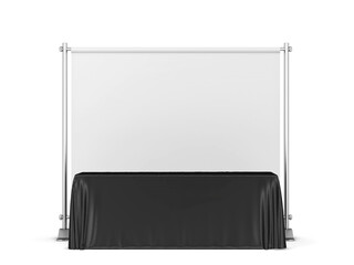 Blank tradeshow tablecloth with backdrop banner mockup