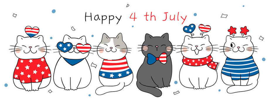 Draw banner cats for Independence day 4 th of July