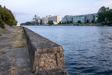 River Daugava flows through Latvia capital Riga. Riga cityscape 