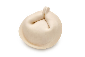 bunch of fresh frozen dumplings ready for cooking, isolated on white background. Full depth of field.