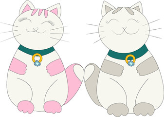 a couple of cute Asian cats are in love, getting ready for a wedding, happy and enjoying each other