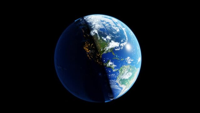 3D rendering Planet earth, day and night. America continent with night lights 