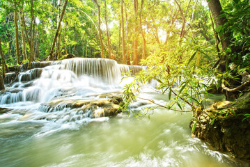 beautiful waterfall, forest background, landscape
