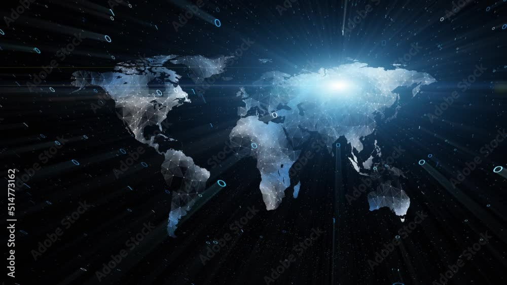 Wall mural digital world map binary code slow motion.