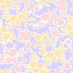 Floral seamless pattern. Craftdrawn retro fashion print for fabric, paper, home textile and goods. Botanical vector background with painted flowers. Hand drawn meadow wallpaper.