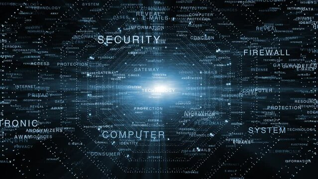 Concept computer tech word cloud digital space animation.