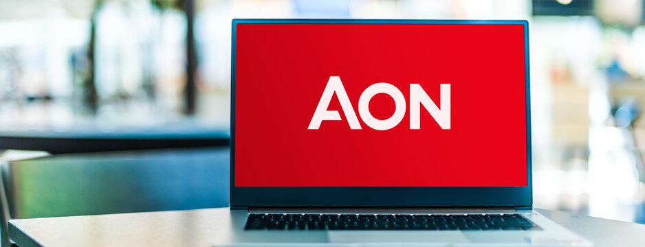 Laptop Computer Displaying Logo Of Aon PLC