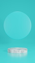 3D display cabinet, marble plinth, blue background Suitable for designing product advertisements and displaying products. small business on smartphone