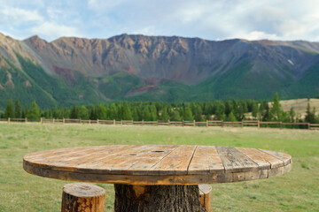 picnic table in the mountains