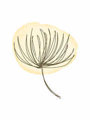 Vector illustration of watercolor flower with black line. Design for interior decoration, postcards, paintings and websites. Set of multicolored flowers. Vector isolated flowers on a white background