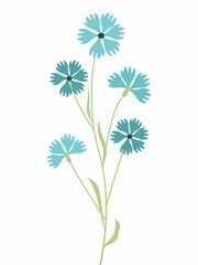 Vector illustration of watercolor flower with black line. Design for interior decoration, postcards, paintings and websites. Set of multicolored flowers. Vector isolated flowers on a white background