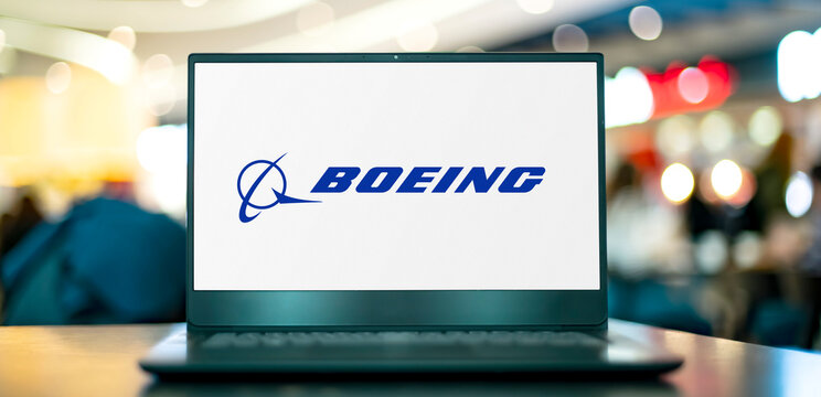 Laptop computer displaying logo of The Boeing Company