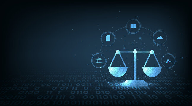 Concept of Internet law.Cyber Law as digital legal services Labor law, Lawyer, on Dark Blue blurred background.