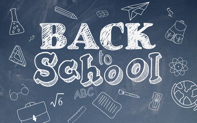 Back to School Doodle with Chalk on Blue Blackboard © Kemal