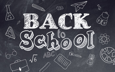 Back to School Doodle with Chalk on Blackboard