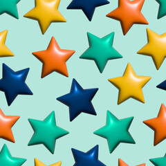 Pattern of colorful stars. 3D illustration.