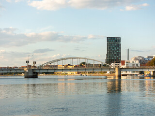 Fototapeta premium Kong Christian X. Bro bridge and Alsik hotel in Sonderborg, Denmark.