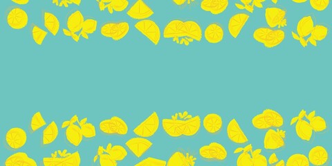 Fresh lemon fruits decoration background. Yellow lemon illustration banner. Vector illustration.