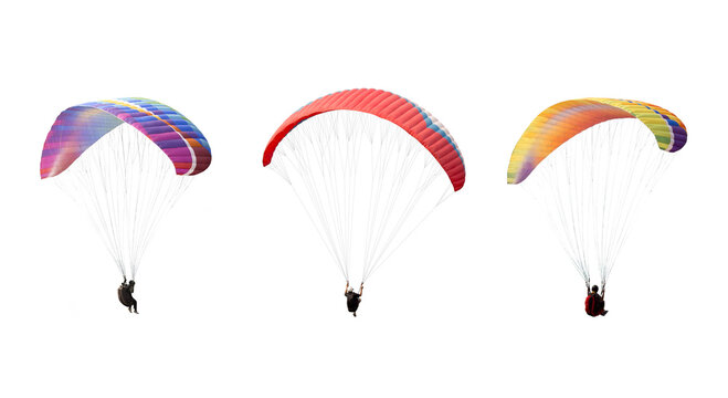collection Bright colorful parachute isolated on white background,